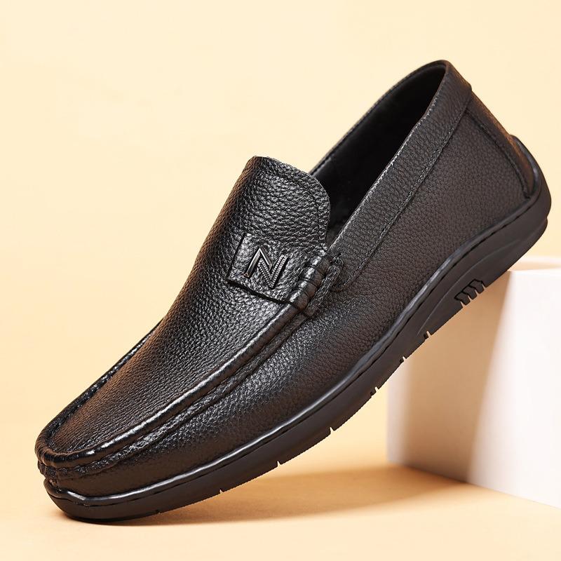The First Layer of Cowhide Summer New Men's Beanie Shoes Genuine Leather Casual Leather Shoes One Pedal Breathable Men's Shoes Single Shoes Shoes