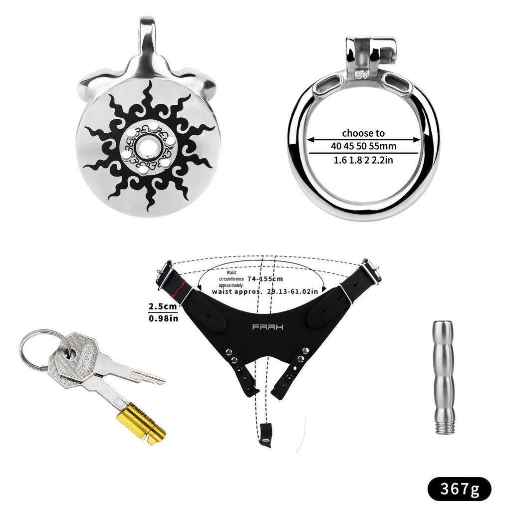 Sunflower Design Stainless Steel Chastity Belt for Men with Flat Negative Electrode Lock - Adult Product