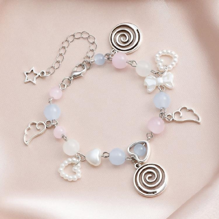 Unique Heart Bracelet for Women Korean Cute Tassels Angel Wing Pendant Bracelet