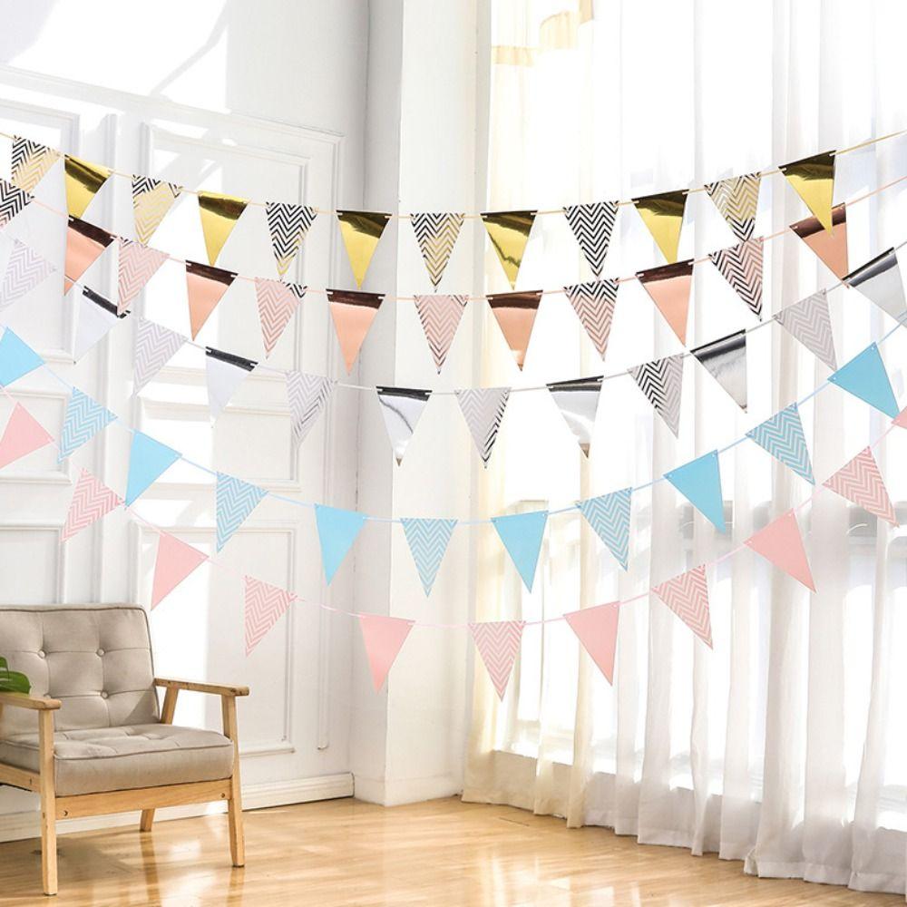 With Rope Triangular Flag Gold Color Party Decoration Flags Birthday Party Banner Birthday Party