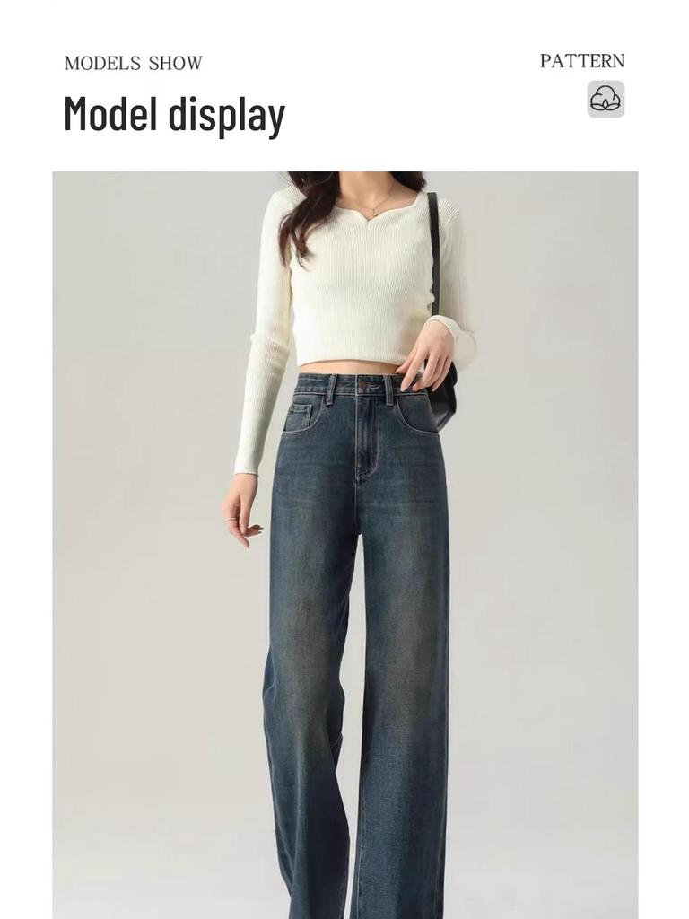 Women's High Waist Slimming Cement Gray Jeans - 2025 Spring/Autumn Collection, Pear-Shaped Fit, Straight & Narrow Leg