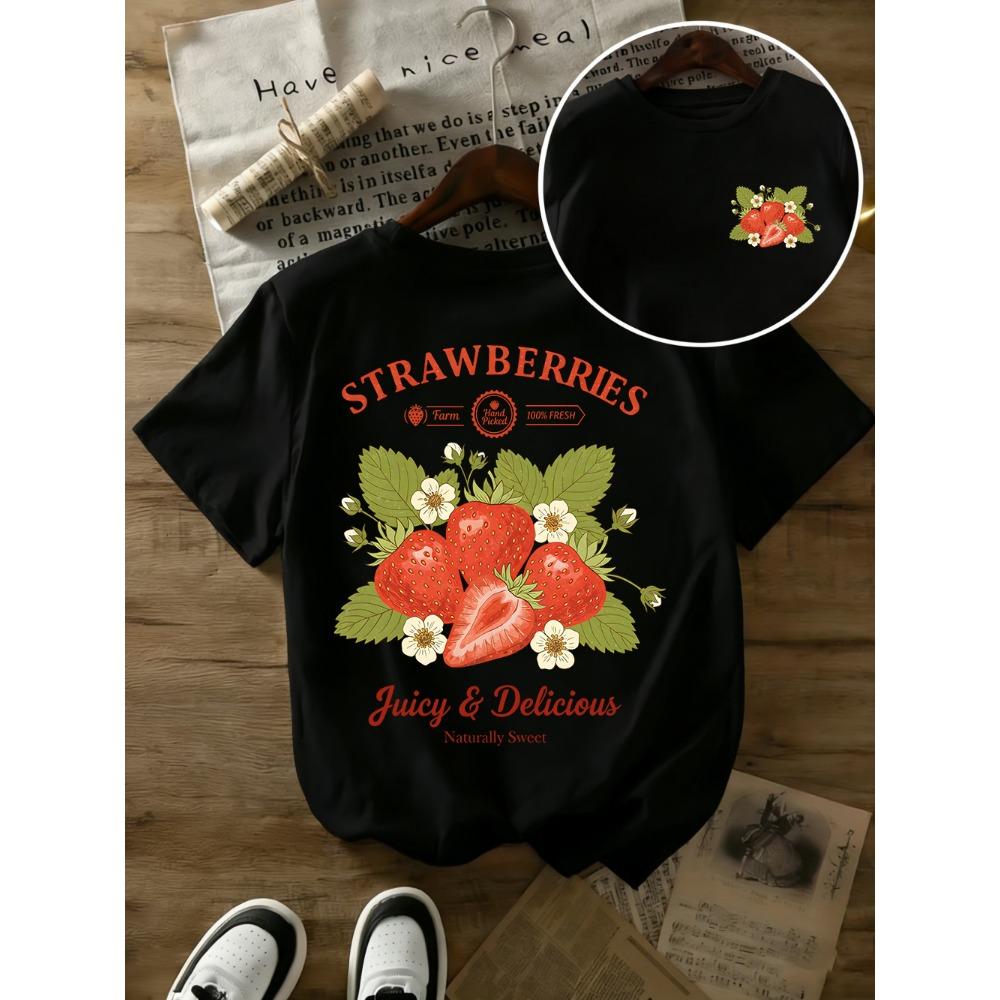 

Strawberries Juicy Delicious Prints Cotton TShirts Womens Summer Oversized Tops ONeck Soft Short Vintage Clothes S