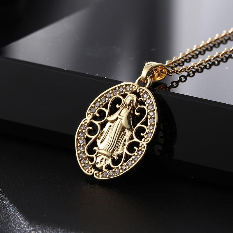 European and American Fashion Micro inlaid Color Zircon Pendant Women's Jewelry Virgin Mary Necklace