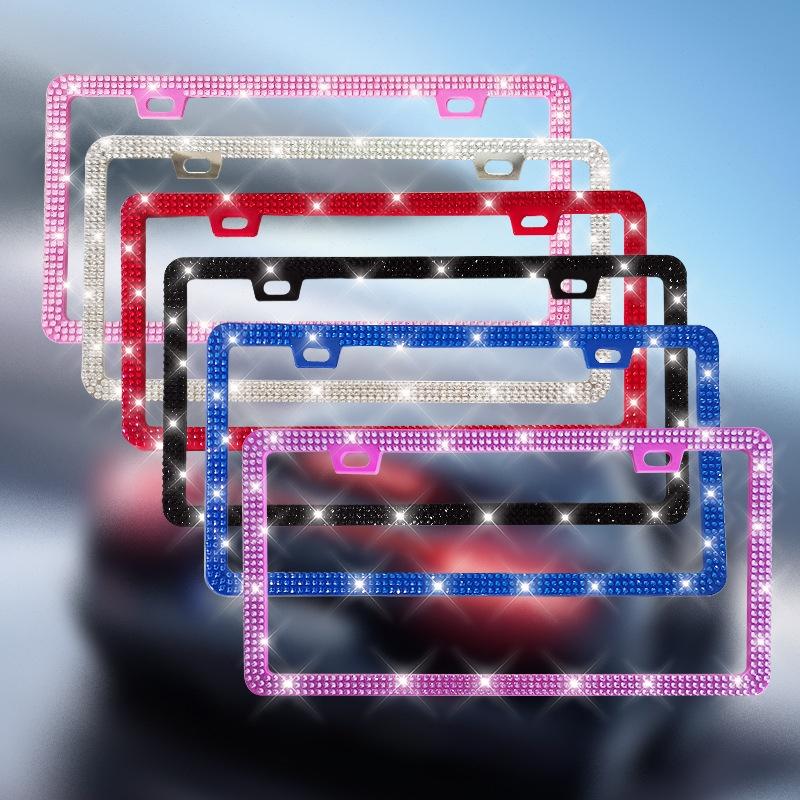 NEW 1/2PCS 31*16cm Bling Rhinestone License Plate Frame - Women's Crystal Car Frame Holder Accessories License Plate Covers Frames 6