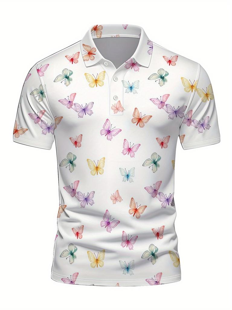 Men'S Short-Sleeve Polo Shirt with Flat Digital Print Pattern - No Texture