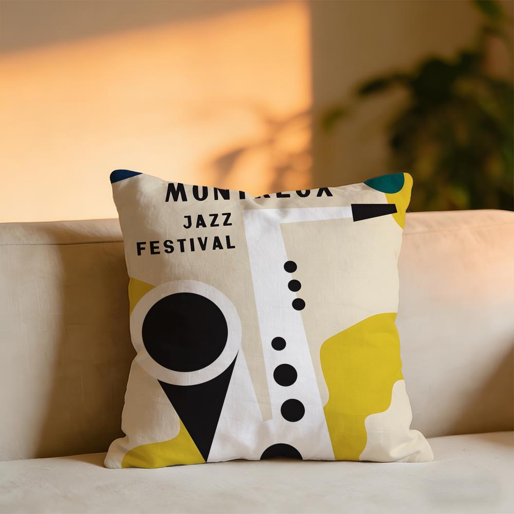 

Geometric Music Poster Design Cushion Cover Cozy Velvet Throw PillowSoft Warm Cushion For Sofa Bed 30x30 cm