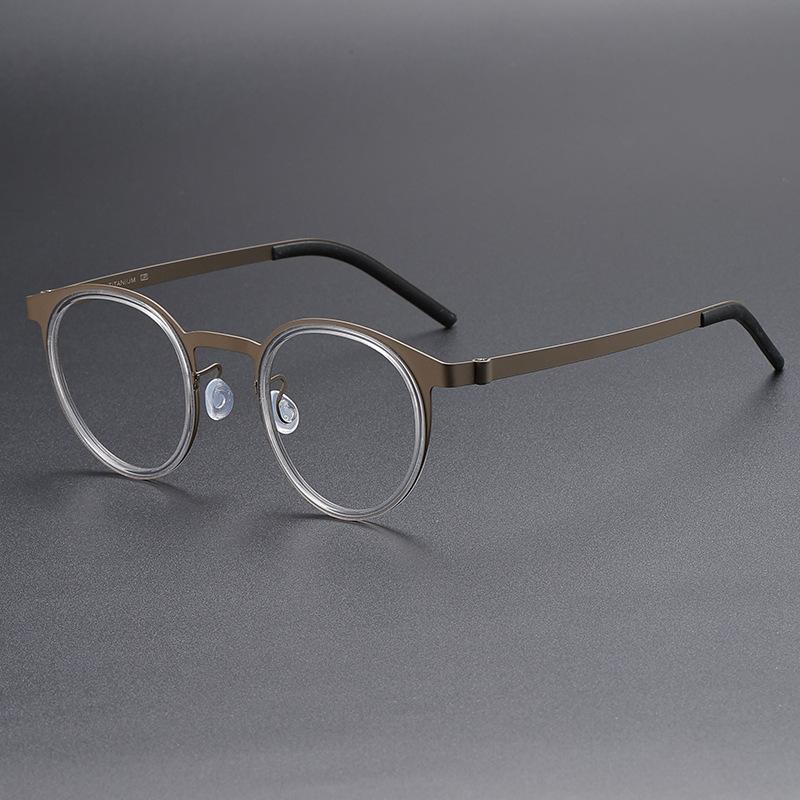 Ultra-Thin Vintage Oval Glasses Frame Titanium+Acetate Fiber Screwless Hinge Design Optical Eyewear