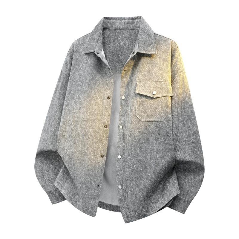 Men's Light Gray Oversized Button-Up Shacket, Casual Shirt Jacket with Chest Pocket, Streetwear Style for Daily Wear