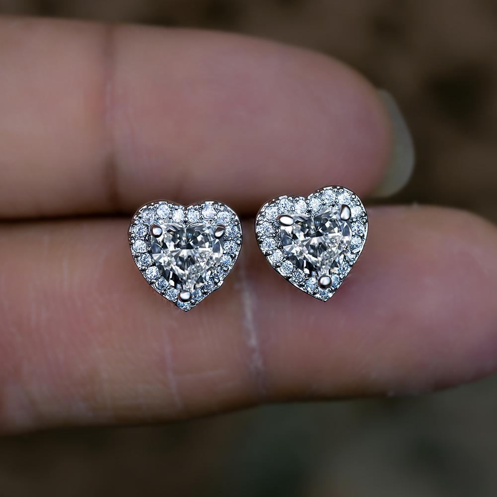 Dainty Female Rainbow Crystal Stone  Charm Silver Color Small Stud Earring Cute Heart Zircon Wedding Earrings For Women