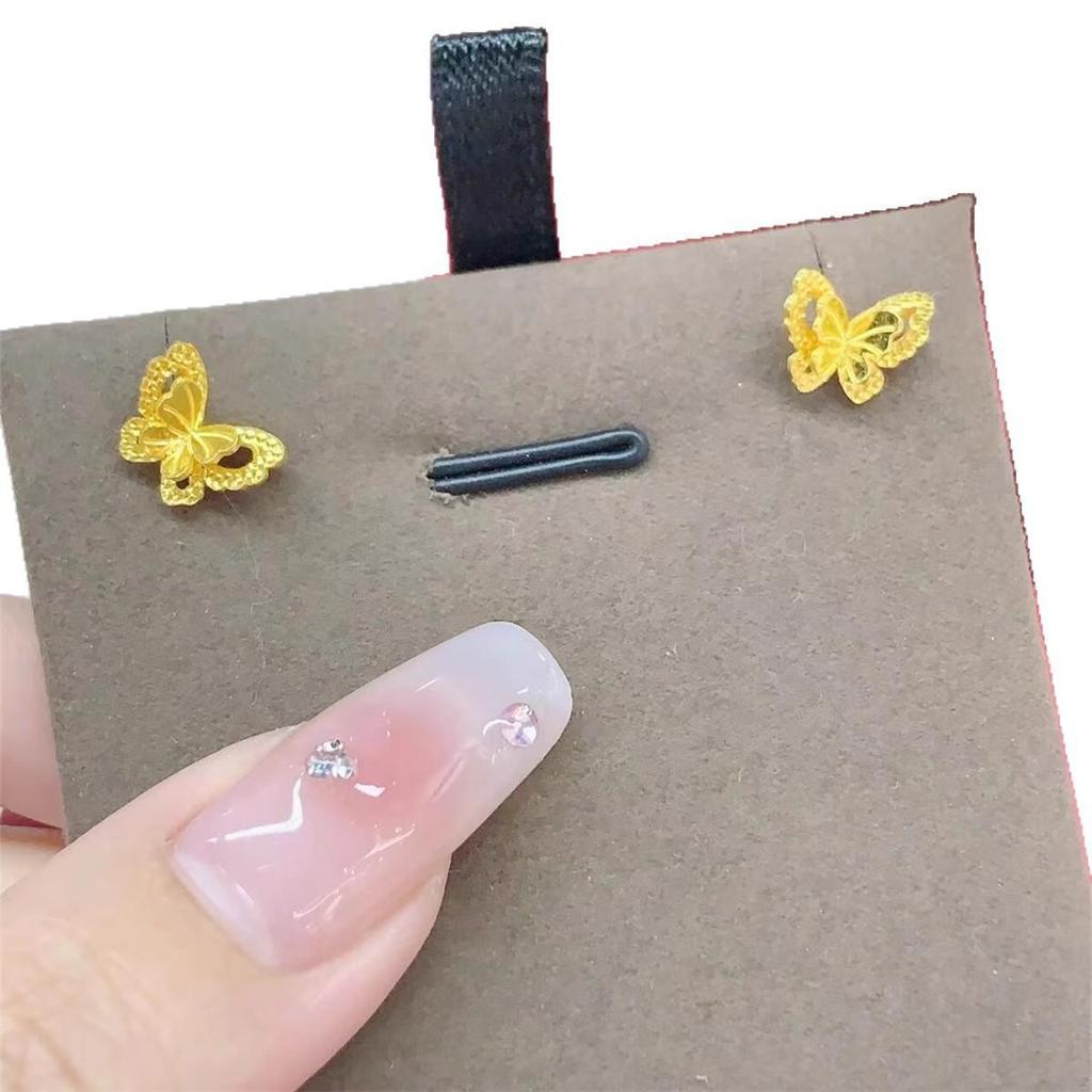Ancient Gold Double-Layer Butterfly Stud Earrings for Women, Chinese Style Fairy Jewelry, 2025.