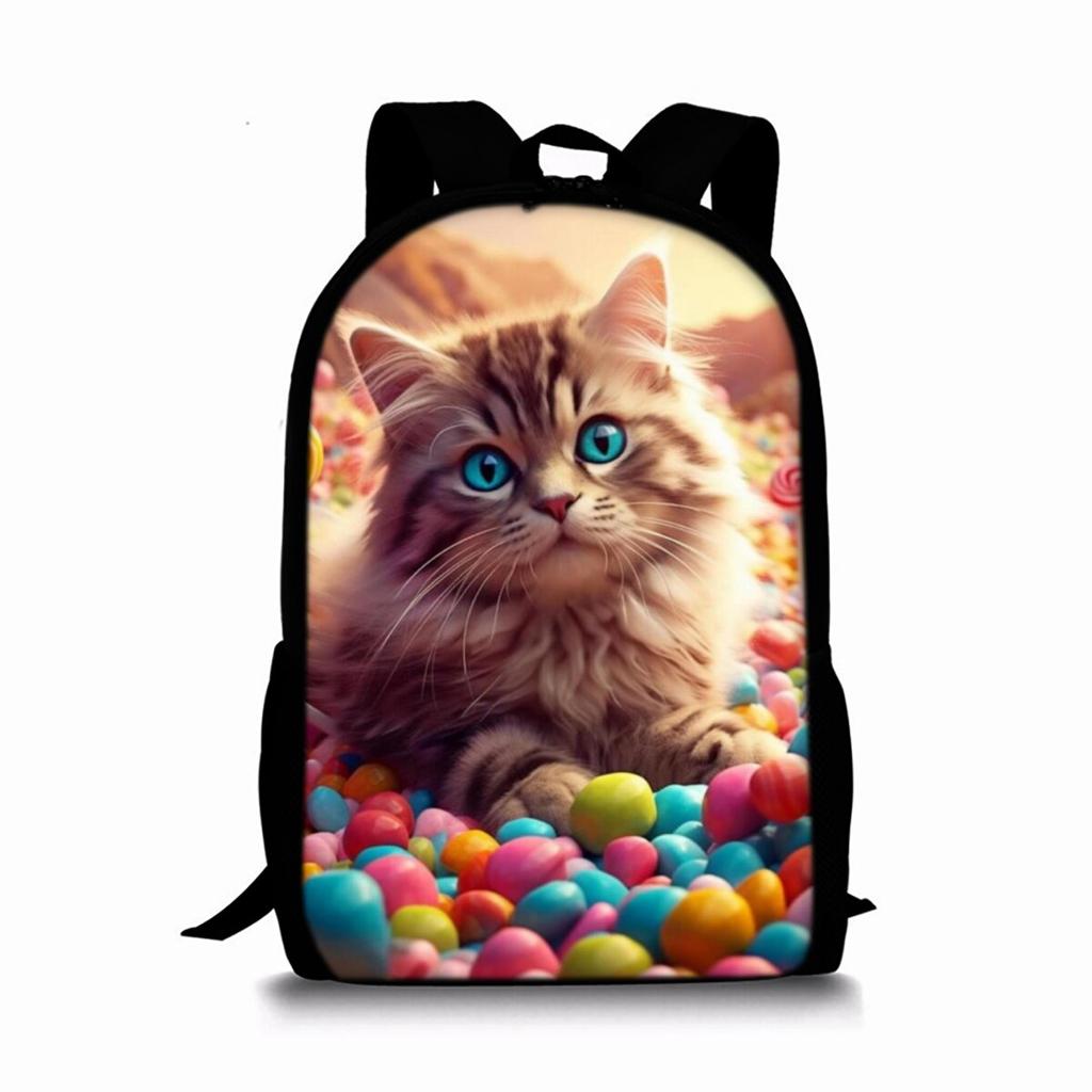 Zaino a strato singolo con stampa di gatti carini per ragazzi e ragazze Migliori regali Borsa scolastica a cartone animato piatto 2D per bambini Borse