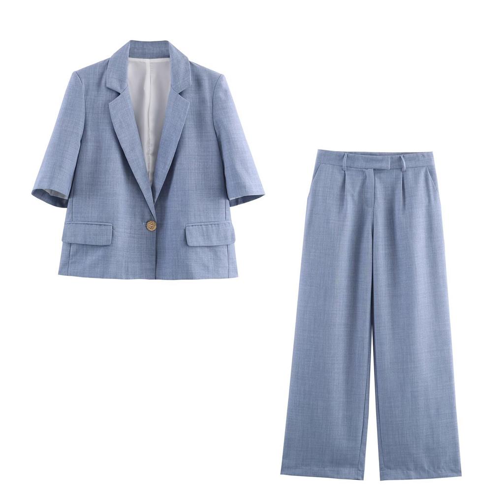 European and American Cross-border Women's Clothing Wholesale Women's Short Short-sleeve Suit Jacket Pleated Straight-leg Pants