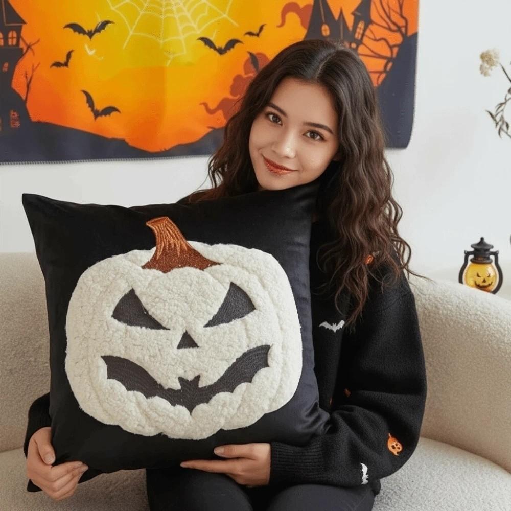 Cute Embroidery Halloween Cushion Cover Square Shape Embroidered Pillowcase  Sofa Decor