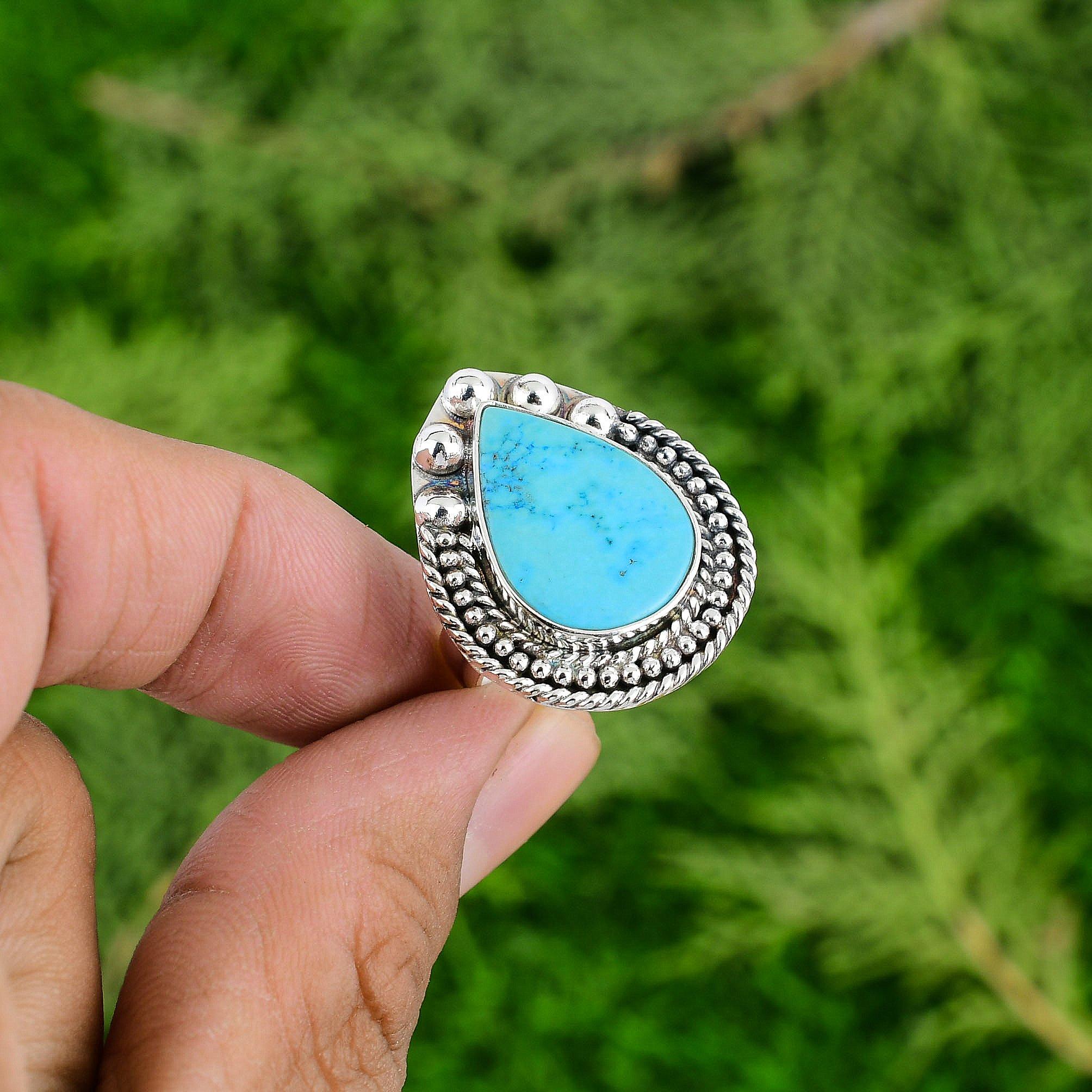 

Natural Arizona Turquoise Sterling Silver Trendy Wedding Promise Daughter Ring Adjustable