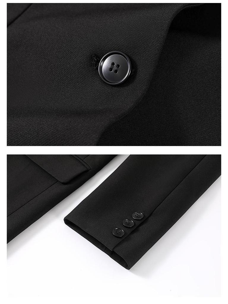 Women's Black Regular Fit Shoulder Suit Jacket - Autumn/Winter Loose Casual Korean Style with High-End Feel