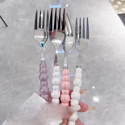 Gabel mit Perlengriff für Dessert, Haushaltssteak, Edelstahlgabel, Salatgabel, Dessert-Nudelgabel, Küchenzubehör, Gadgets