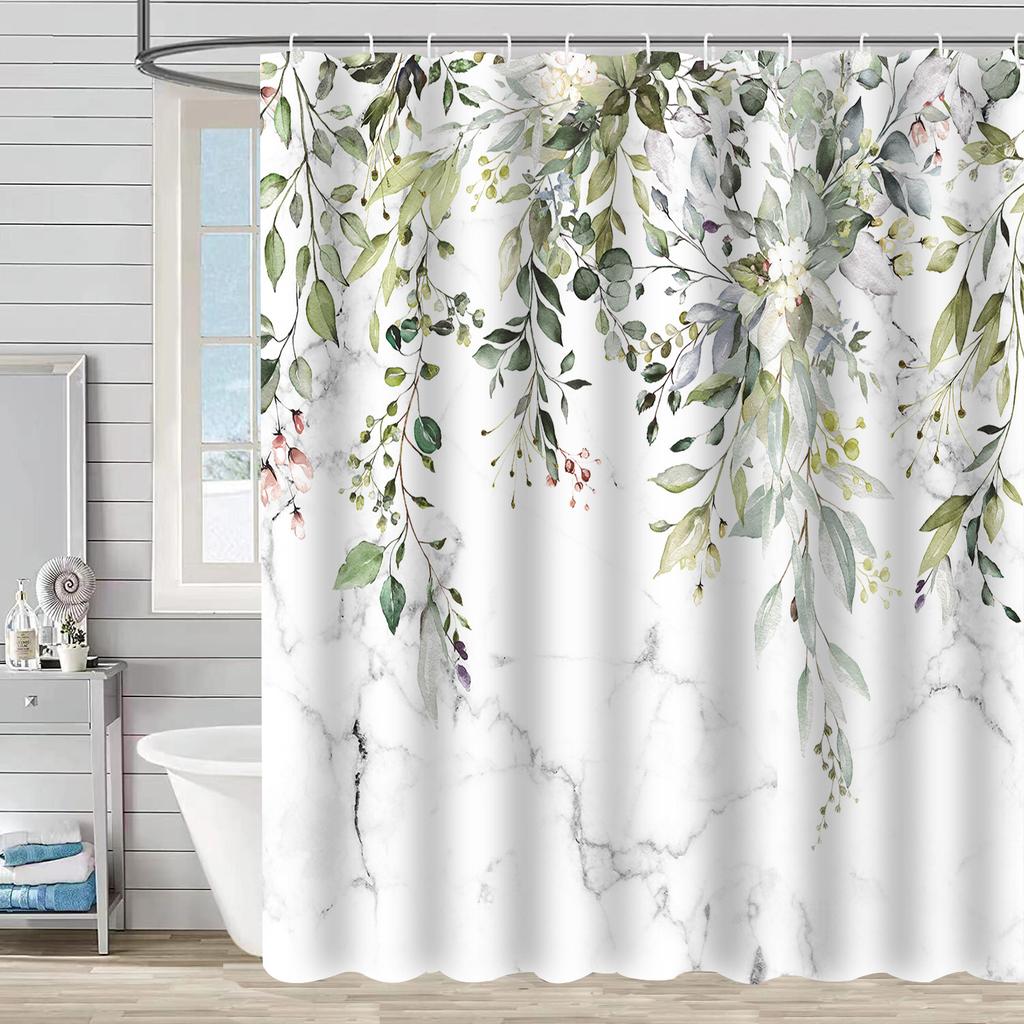 D2 Watercolor Leaves Curtains On The Top Plant with Floral Bathroom Decoration Shower Curtain 120-180CM with Hook Window Curtain