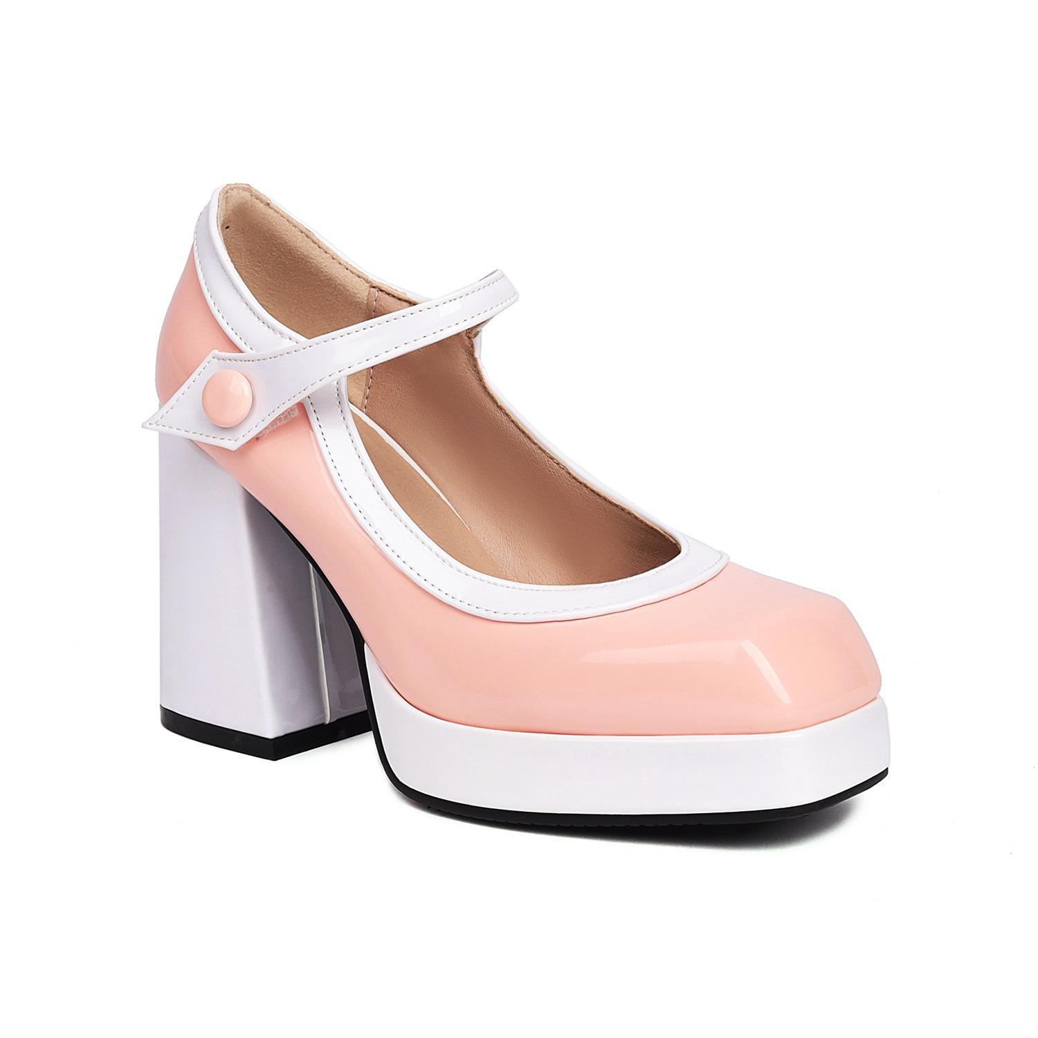 

Элегантные женские туфли из лакированной кожи с отделкой, квадратный носок, мелкий вырез, толстая подошва, одинарные туфли, толстый высокий каблук 39 розовый