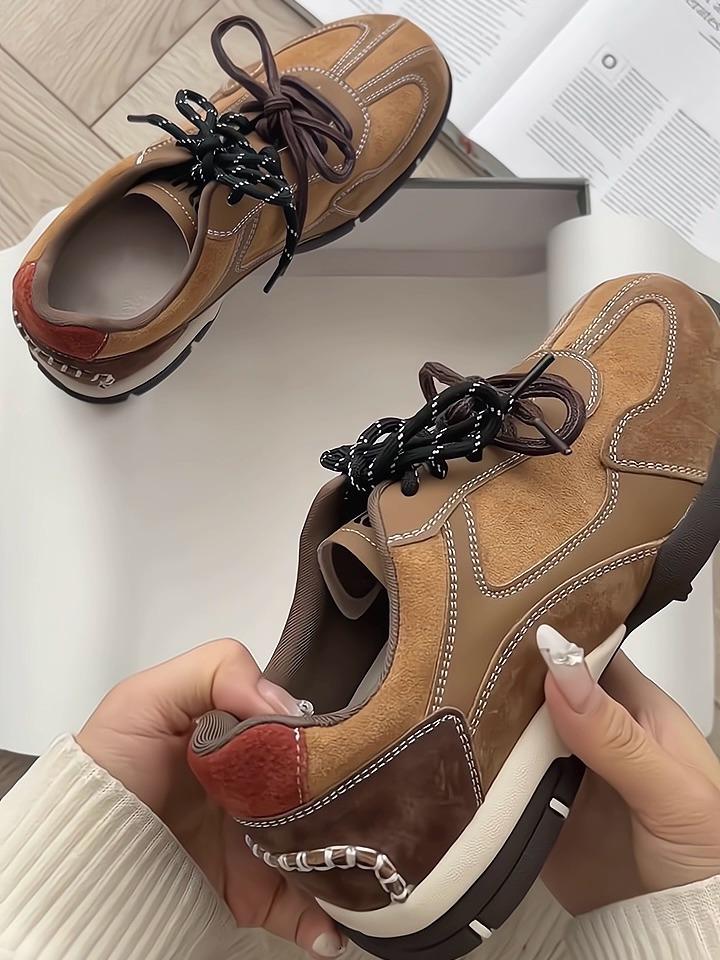 

Версия из коровьей кожи~ толстоподошвенные немецкие тренировочные туфли женские 2025 осень универсальные спортивные и повседневные кеды коричневые ретро обувь Форреста Гампа 40