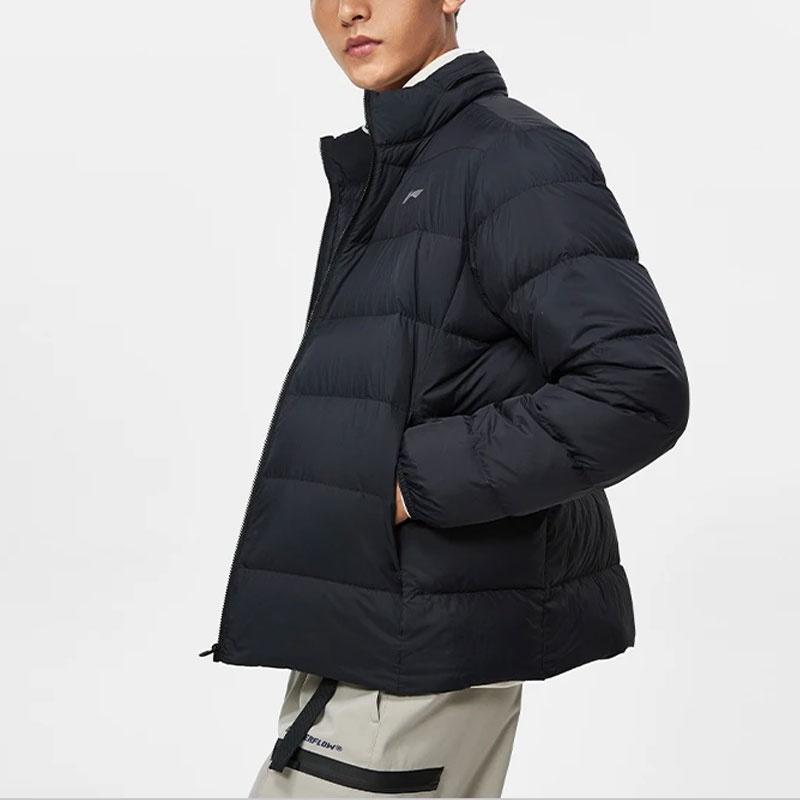 Li-Ning Li Ning Fitness Series Down Jackets Men's Black Stand Collar Moderate Down Jacket Unisex AYMT101-1