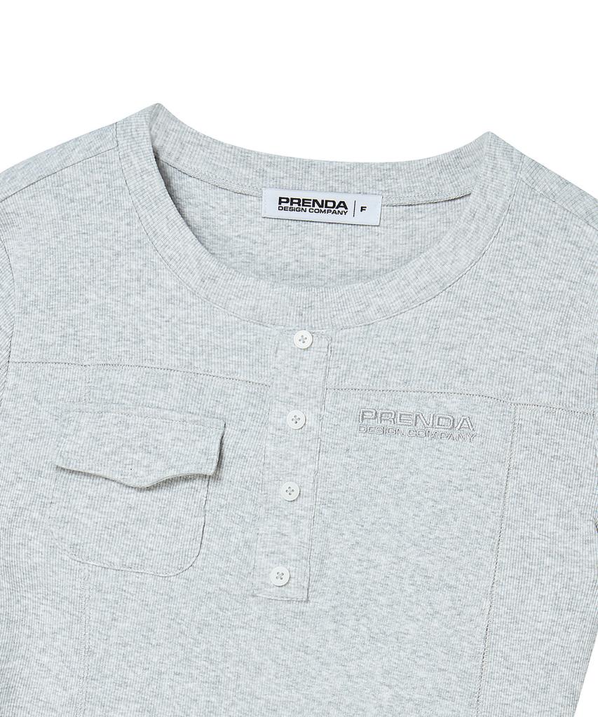 PRENDA Pocket Button Short Sleeve Gray