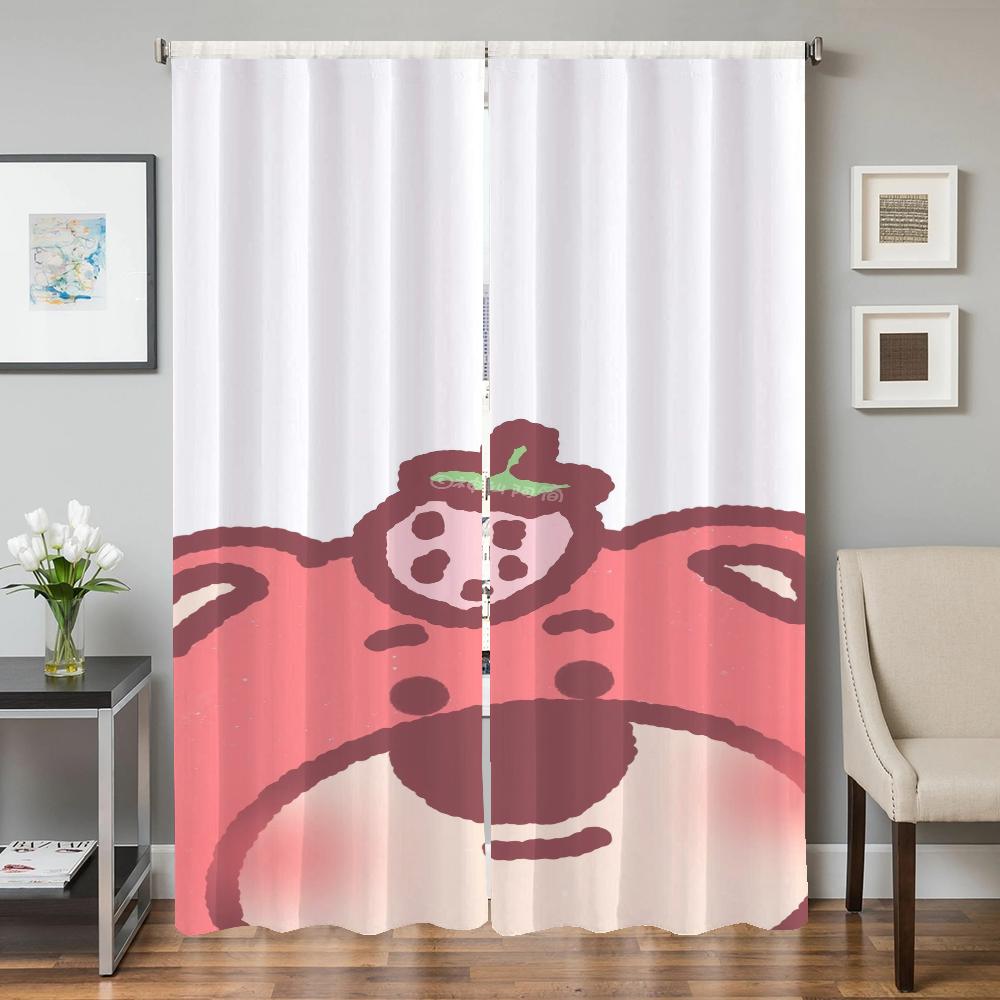 Window Kitchen Curtains for Living Room 2 Pieces Blackout Curtains Door Curtain S-strawberry B-bear Bedroom Decoration Partition