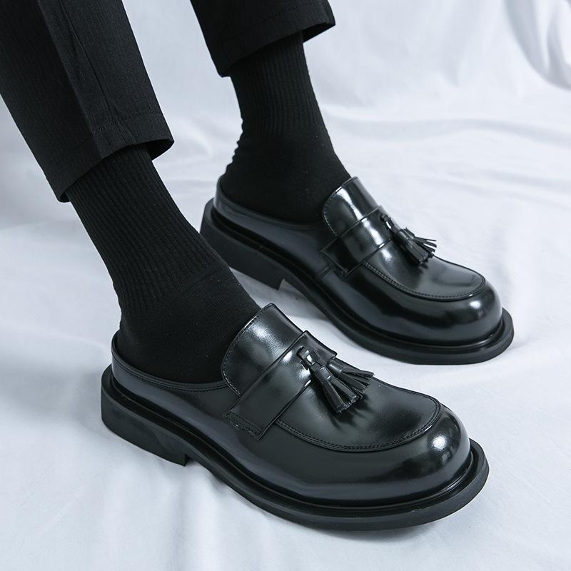 Men's Shoes Large Size Summer New Casual Leather Shoes Fashion Men's Half Drag Leather Shoes Trend Foot Bag Head Leather Drag