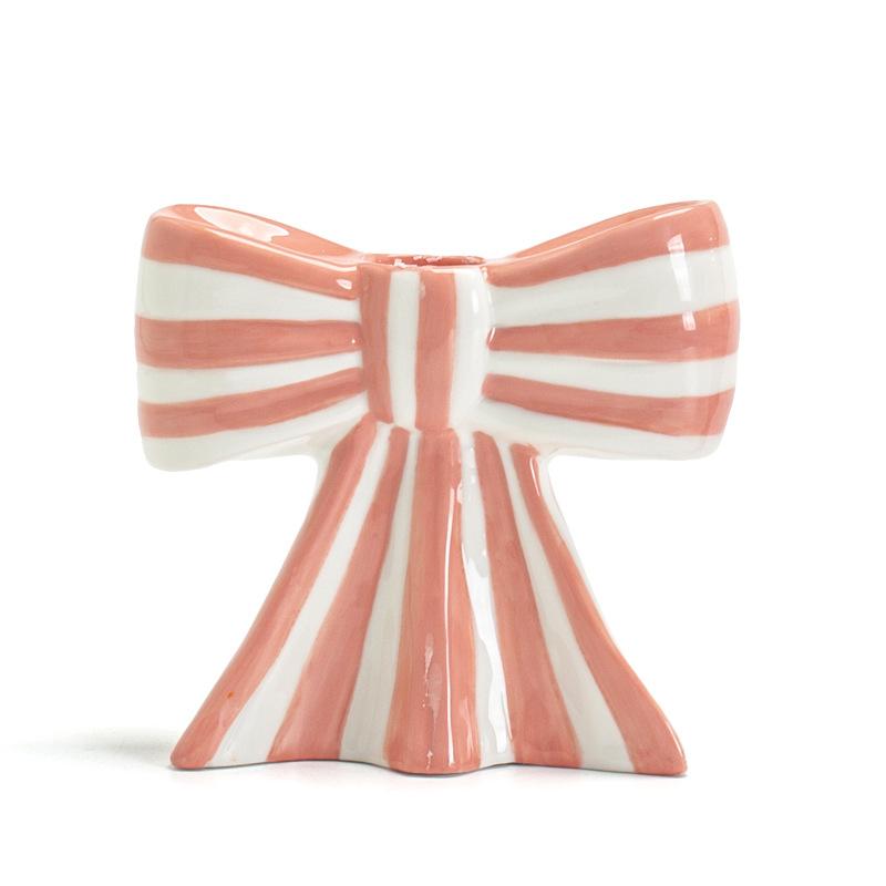 Ceramic Gift Ins Candle Cup Ambience Bow Shaped Design Unique Handicrafts Ornaments Stripe Pattern Decorative 3 Colors