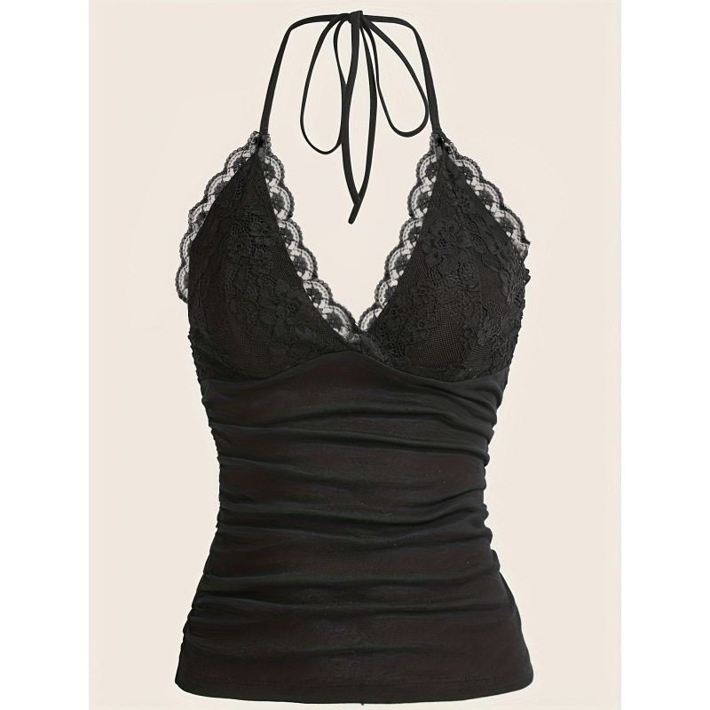 Cross-Border Lace Ruched Camisole Black S