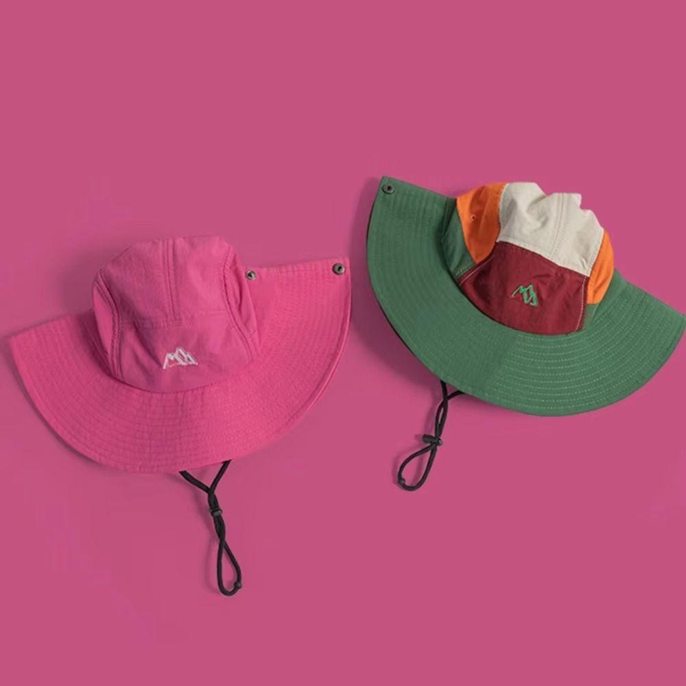 Polyester Contrasting Color Bucket Hats Quick Drying Sun Protection Fishing Caps  Ladies Girl