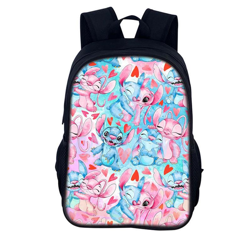 Stitch Rucksack für Kinder 16 Zoll Cartoon Polyester Schultasche für Jungen und Mädchen
