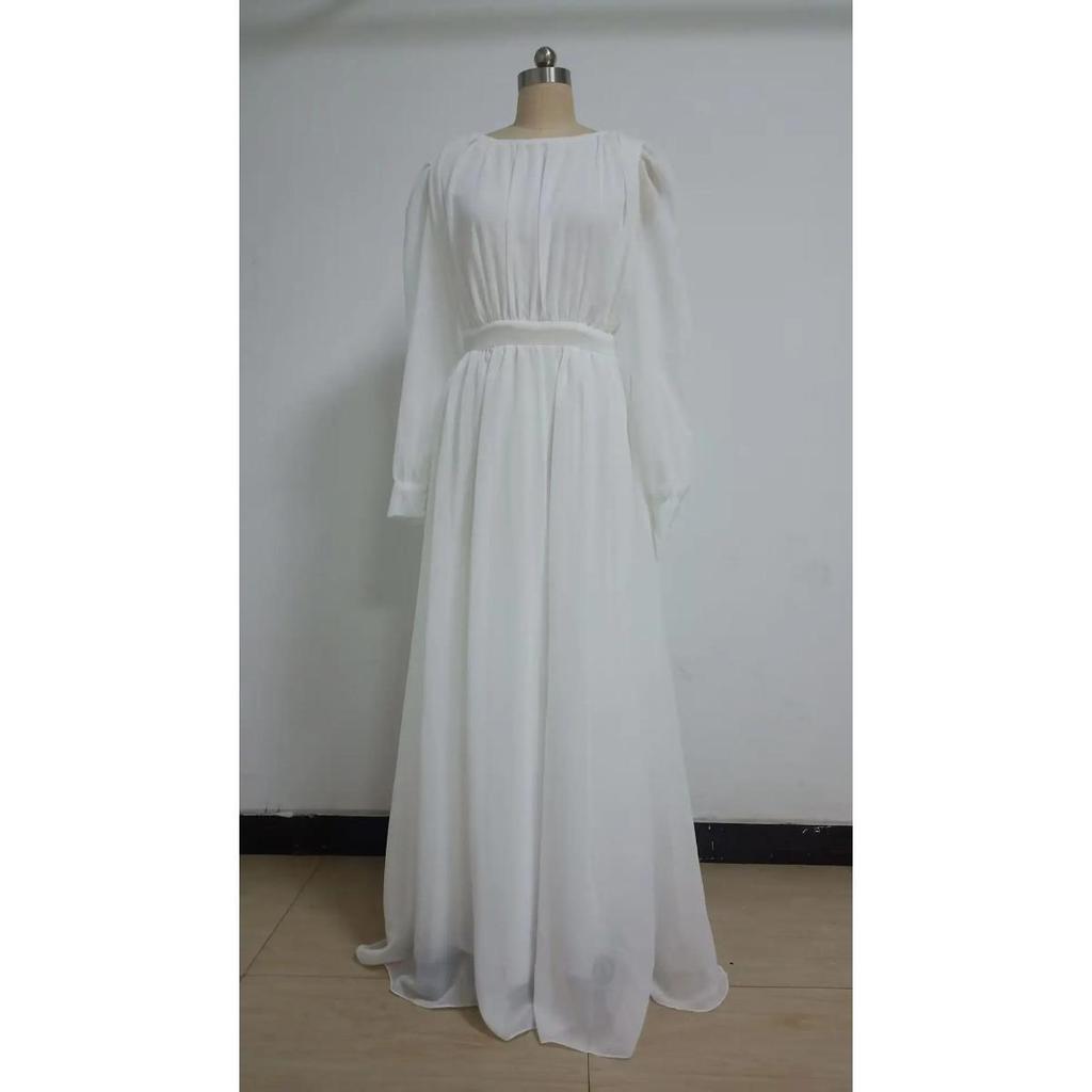 LYRIA Nieuwe Mode Lantaarnmouw O-Hals Effen Kleur Slim Fit Vloerlengte Galajurk Voor Vrouwen