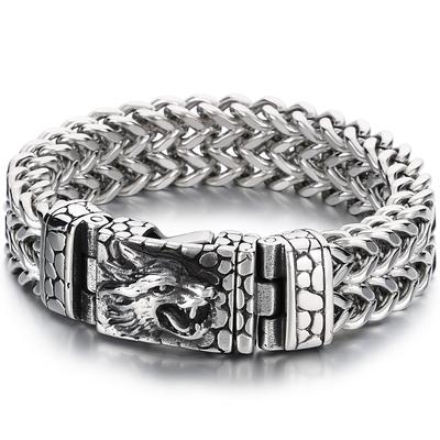 Cool Punk Chinese Loong Dragon Head Bracelet for Men 16MM Width Double Layer Square Franco Chain Bracelets Men's Male Jewellery