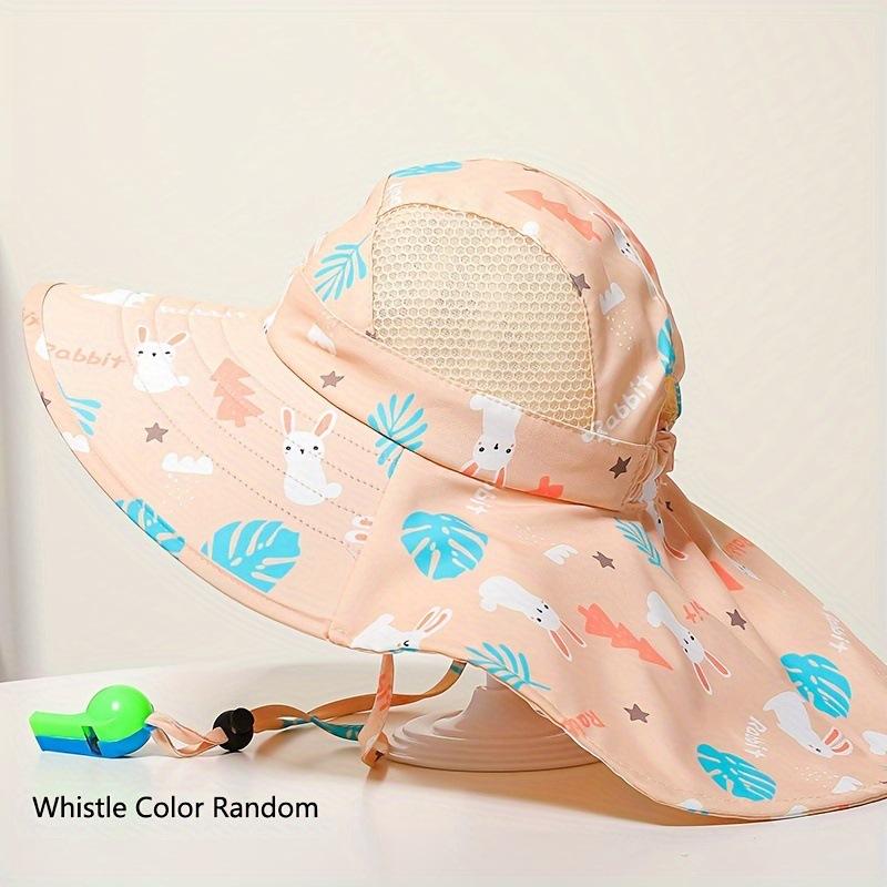 Kids UV Protection Sun Hat With Cape Quick Dry Breathable Beach Cap Summer Printed Outdoor Shade Headwear For Boys Girls