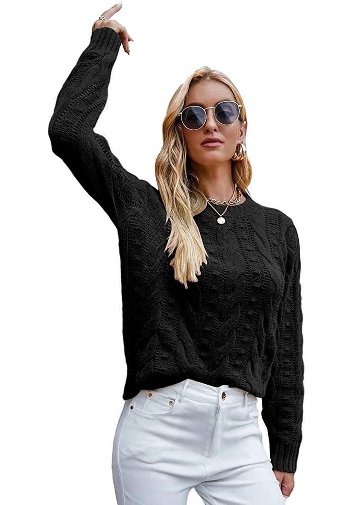 2026 Autumn Winter Women's Long Sleeve Cable Knit Pullover Sweater