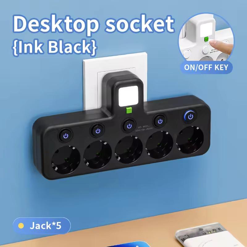 EU Power Strip - AC Sockets, USB & Type-C, 2 Versions Available, Individual Switches + Small Night Light