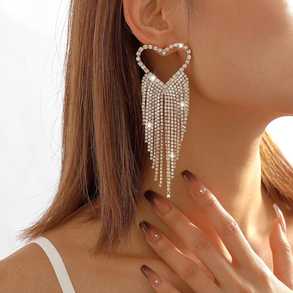 2 pieces of women's fashionable long love tassel earrings, earrings, banquet and party accessories