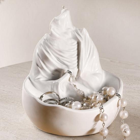 Bathroom Countertop Organizer Resin Woman Statue Jewelry Holder Bowl, Small Trinket Tray, Decorative Accessory Storage Ring Dish for Rings, Earrings,