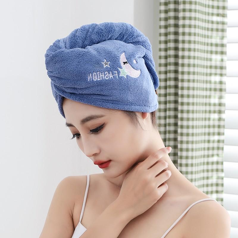 Women's Coral Fleece Embroidery Bath Cap - Soft, Absorbent, Thick Dry Hair Towel Wrap
