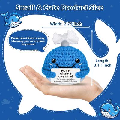 Funny Crochet Emotional Support Whale Gifts Desktop Ornament Handmade Knitted Whale Doll With Card Home Room Christmas Decor