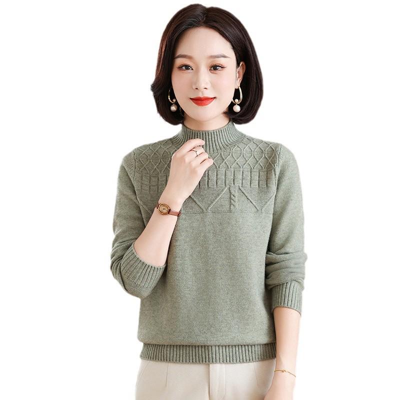 Stylish Winter Fleece Sweater for Middle-Aged & Elderly Women - Half High Neck, Plus Velvet, Warm Base Shirt