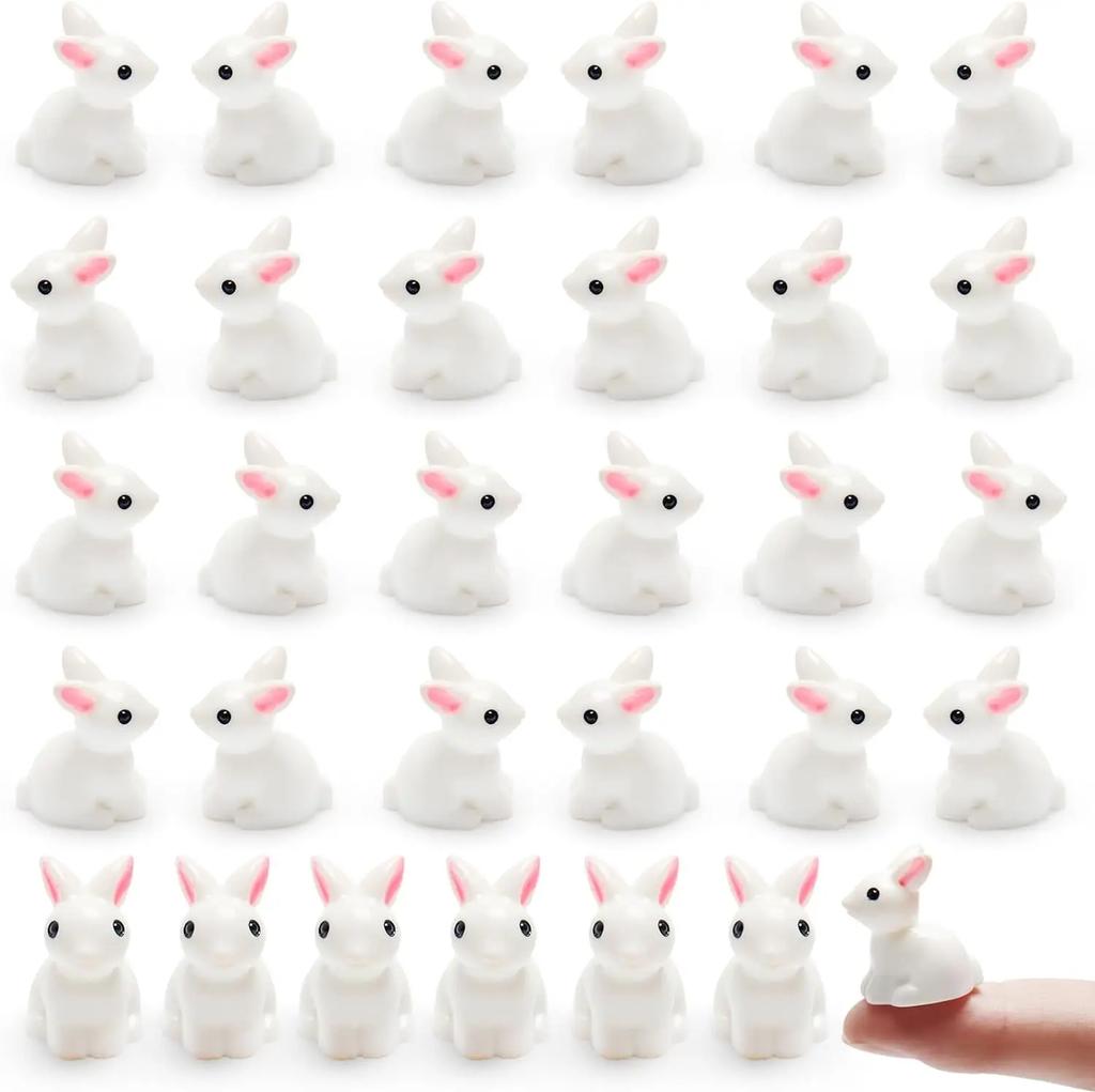 100/50Pc Mini Resin Bunnies Miniature Figures 3D Little White Rabbit Ornament Micro Landscape Dollhouse Decor Diy Crafts