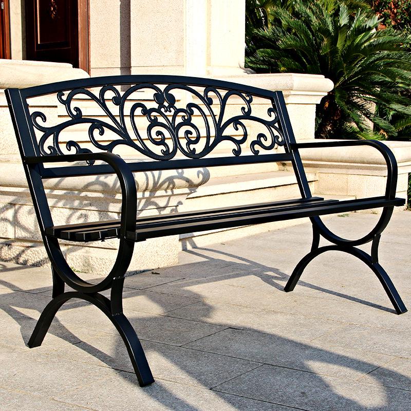Wrought Iron Outdoor Double Bench with Backrest for Patio or Balcony