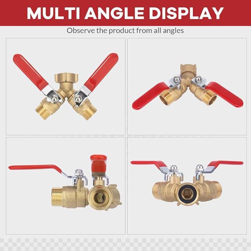 Hose Splitter 2 Way Heavy Duty Brass Garden Hose Splitter Outdoor Full Flow Hose Splitter Connector,Y Valve 3/4 Inch GHT Thread