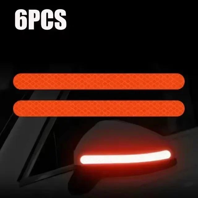 6/2pcs Car Reflective Safety Strip Stickers Car Rearview Mirror Reflective Sticker Reflective Warning Safety Tape Accessories