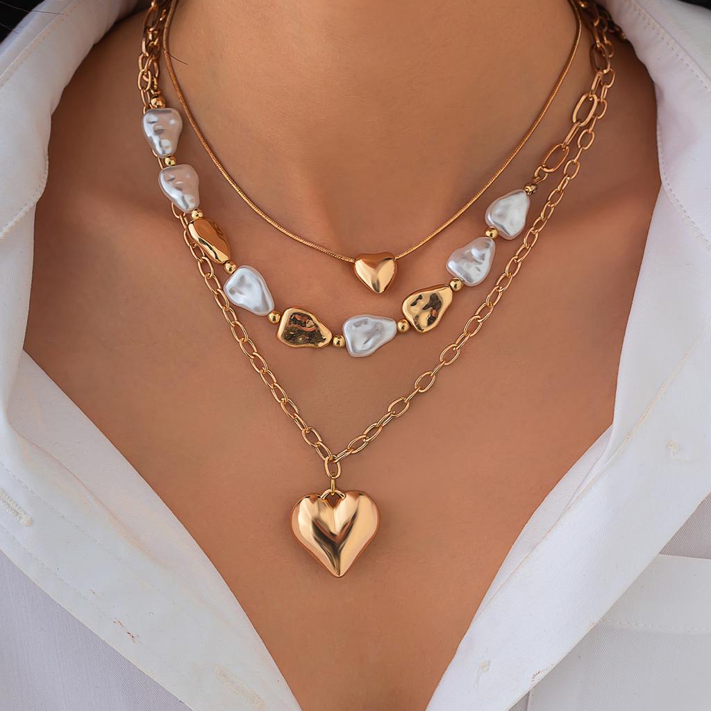 Ingemark 3 stuks/set Boho Imitatie Parel Chokers Kettingen Dames Trendy Metalen Hart Hanger Nek Accessoires 2026 Nieuwjaars Sieraden