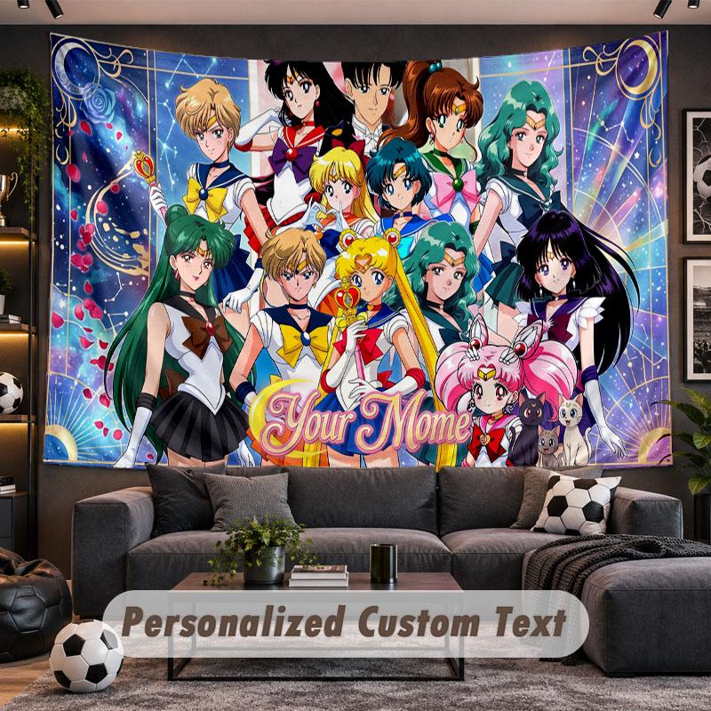Wall Hanging Tapestry Custom NameSailor Moon Pattern Personalized Printed Fabric Wall Decor