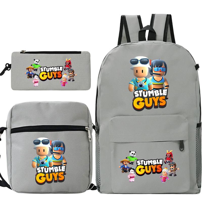 New Stumble Guys Game Merchandise Printed Student Backpack Three-piece Set Boys and Girls School Bag Set