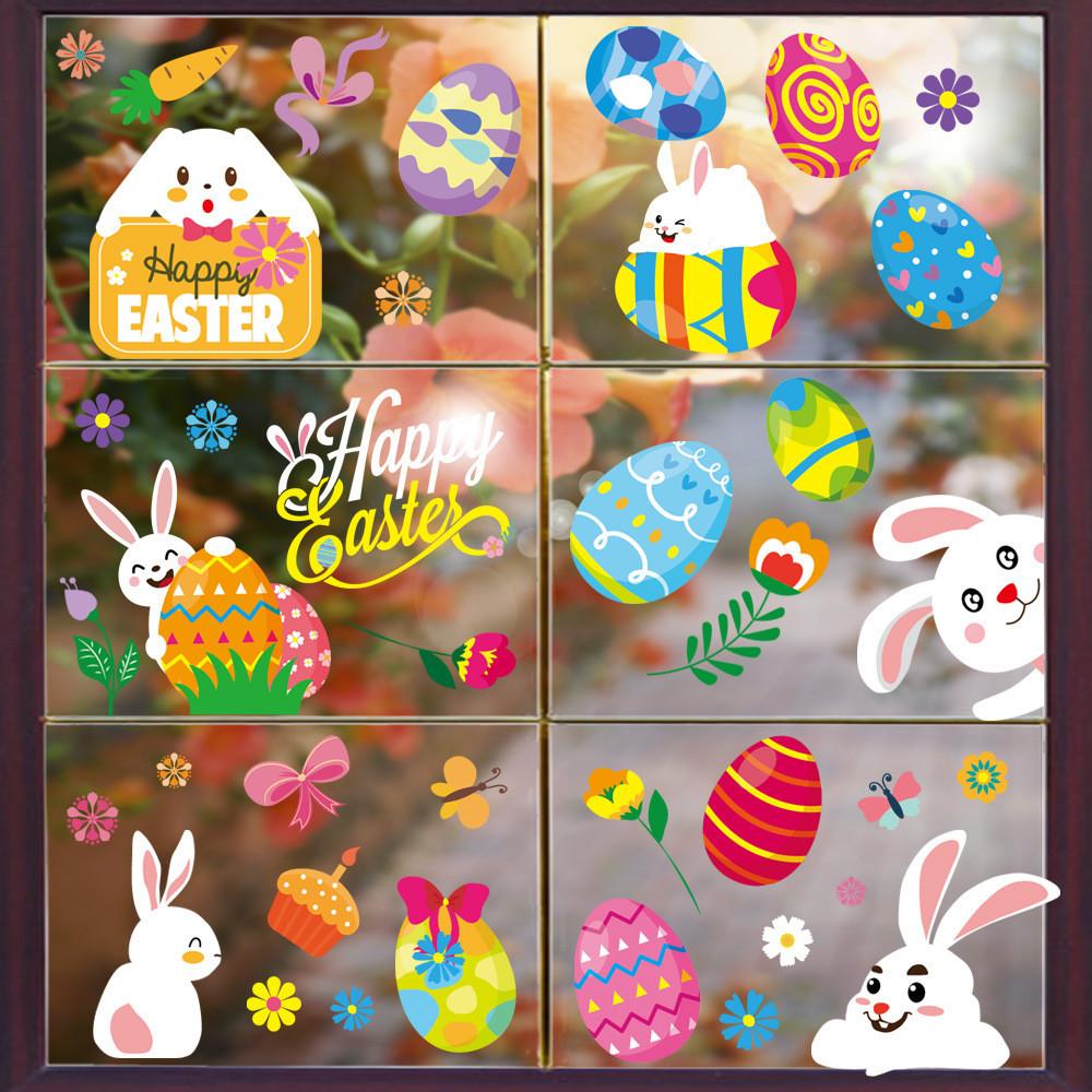 Xh107 Easter Whimsical Bunny Static Window Stickers For Playful Decor Family