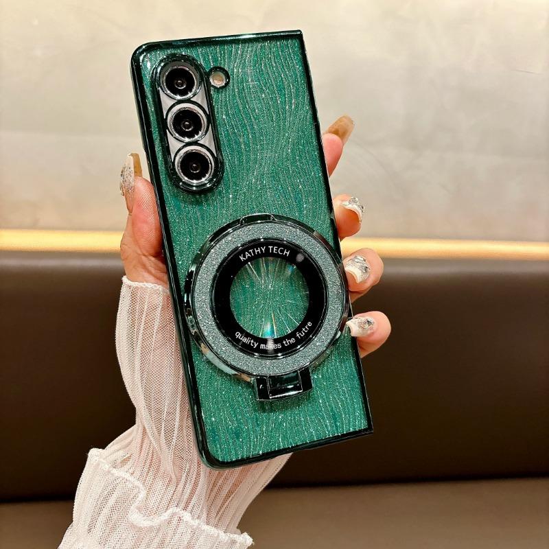 Coque de téléphone scintillante avec anneau électrolytique pour Samsung Galaxy Z Fold 6 5 4 3 Fold 6 Fold 5 Fold 4 Fold 3 Coque magnétique antichoc
